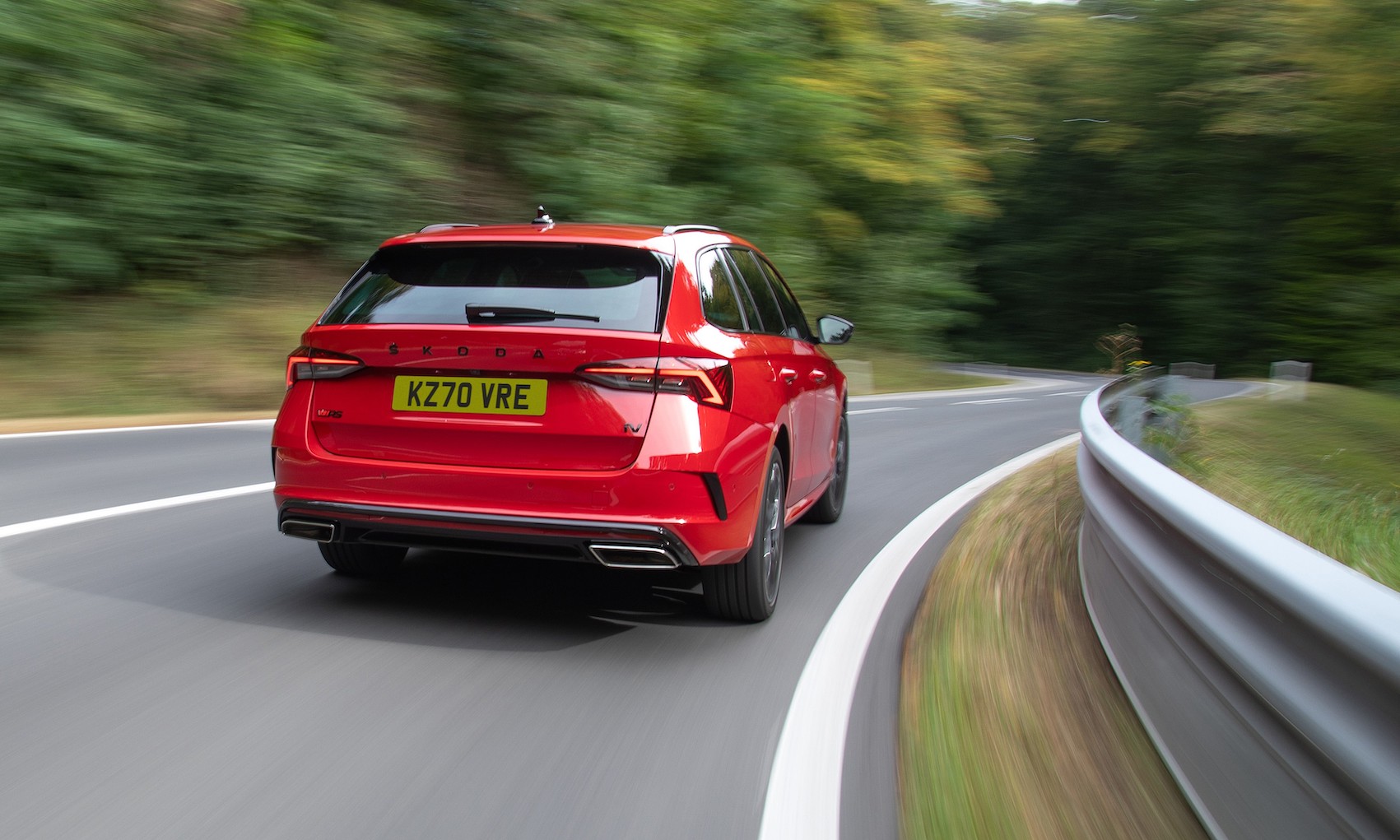 red Skoda Octavia vRS iV PHEV electric cars driving